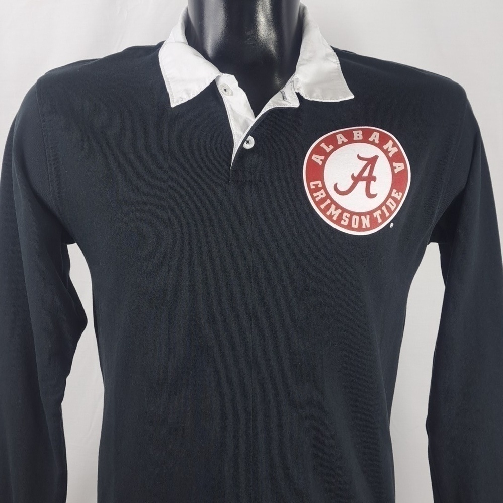 Alabama Crimson Tide Russell Med black & white long sleeve collared polo shirt